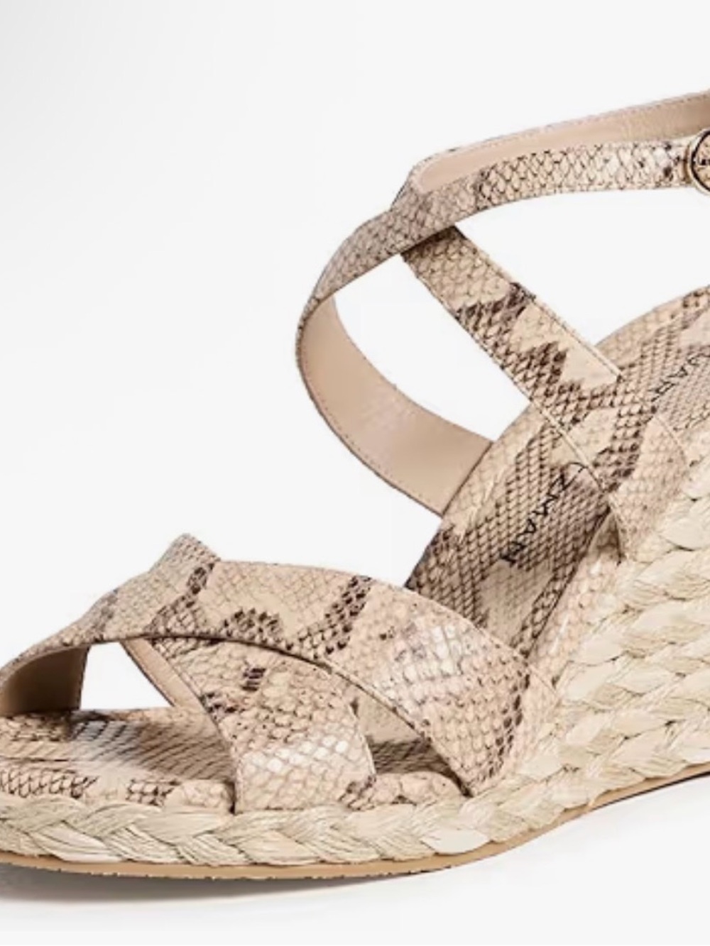 Stuart Weitzman Neutral Snake-Print Espadrille Wedge Sandals